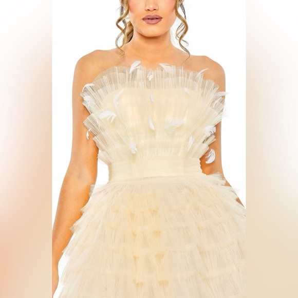 Mac Duggal Feathered Strapless Tulle Fit and Flare Dress - Picture 2 of 7